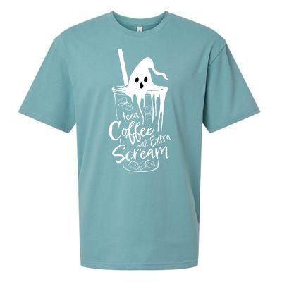 Funny Halloween Iced Coffee With Extra Scream Cute Ghost Spooky Gift Sueded Cloud Jersey T-Shirt