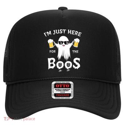 Funny Halloween IM Just Here For The Boos High Crown Mesh Back Trucker Hat