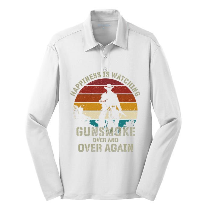 Funny Happiness Is Watching Gunsmoke Over And Over Again Cowboys Silk Touch Performance Long Sleeve Polo