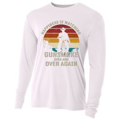 Funny Happiness Is Watching Gunsmoke Over And Over Again Cowboys Cooling Performance Long Sleeve Crew