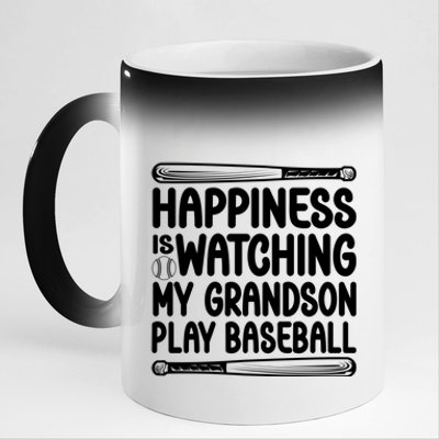 Funny Happiness Is Watching My Grandson Play Baseball Games Cool Gift 11oz Black Color Changing Mug