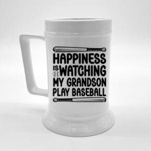 Funny Happiness Is Watching My Grandson Play Baseball Games Cool Gift Beer Stein