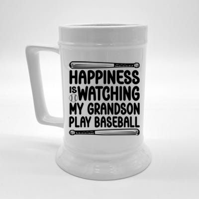 Funny Happiness Is Watching My Grandson Play Baseball Games Cool Gift Beer Stein