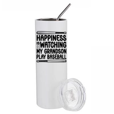 Funny Happiness Is Watching My Grandson Play Baseball Games Cool Gift Stainless Steel Tumbler