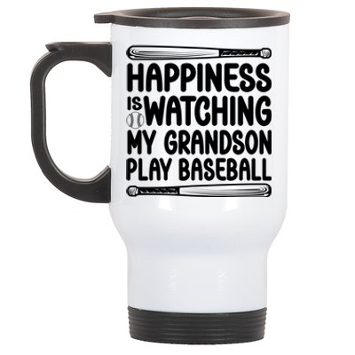 Funny Happiness Is Watching My Grandson Play Baseball Games Cool Gift Stainless Steel Travel Mug