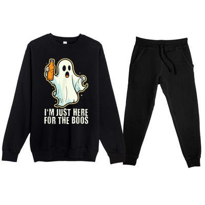 Funny Halloween I'm Just Here For The Boos Ghost Drinking Premium Crewneck Sweatsuit Set