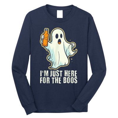 Funny Halloween I'm Just Here For The Boos Ghost Drinking Long Sleeve Shirt