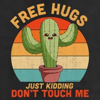 Free Hugs Just Kidding Don't Touch Me Cactus Funny Gift 7 Panel Mesh Trucker Snapback Hat