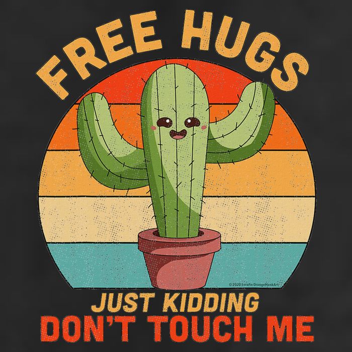 Free Hugs Just Kidding Don't Touch Me Cactus Funny Gift 7 Panel Mesh Trucker Snapback Hat