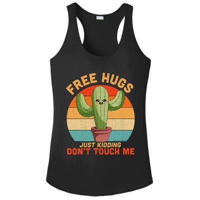 Free Hugs Just Kidding Don't Touch Me Cactus Funny Gift Ladies PosiCharge Competitor Racerback Tank