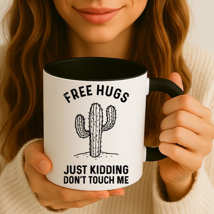 Free Hugs Just Kidding Don't Touch Me Cactus Not A Hugger TShirt Mug