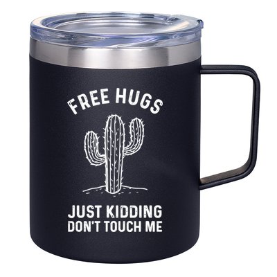 Free Hugs Just Kidding Don't Touch Me Cactus Not A Hugger TShirt 12oz Stainless Steel Coffee Mug