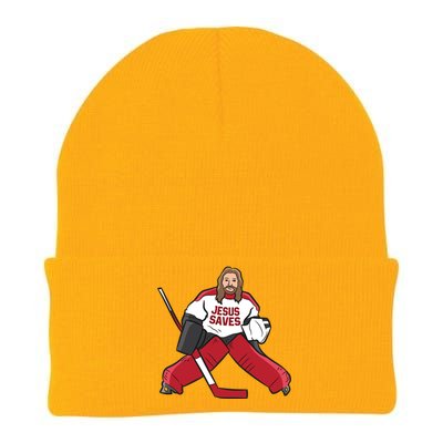 Funny Hockey Jesus Saves Hockey Goalie Great Gift Knit Cap Winter Beanie