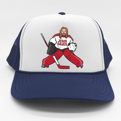 Funny Hockey Jesus Saves Hockey Goalie Great Gift Trucker Hat