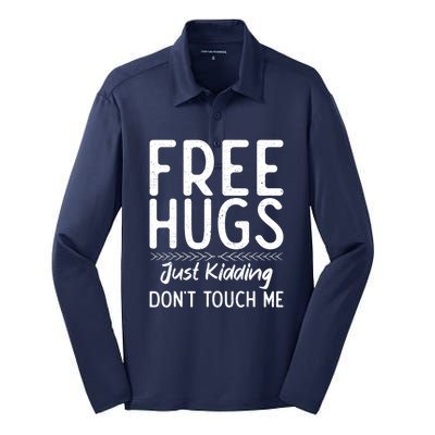 Free Hugs Just Kidding Dont Touch Me Xmas Christmas Silk Touch Performance Long Sleeve Polo