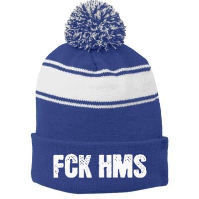 Fck Hms Jewish Nondistressed Stripe Pom Pom Beanie