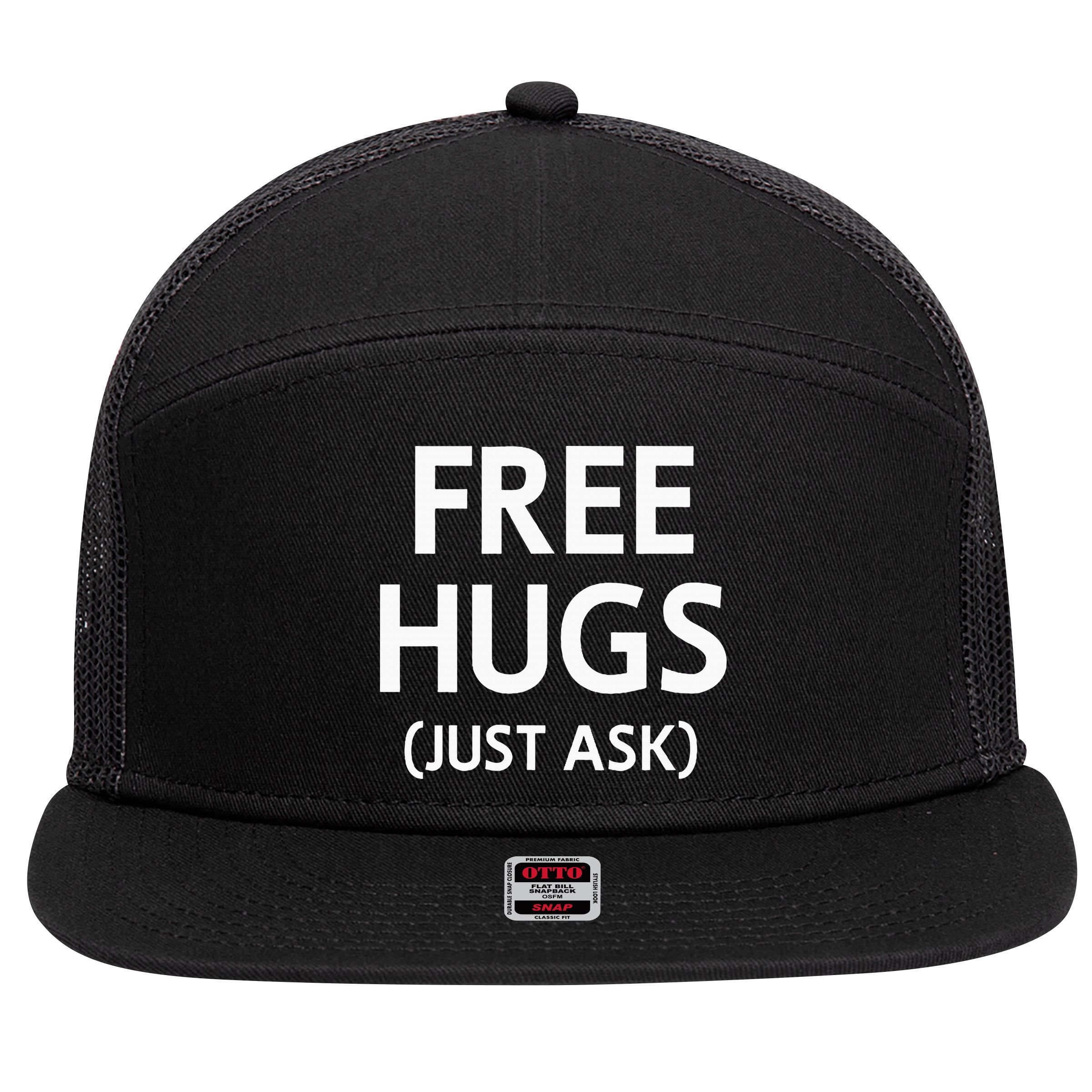 Free Hugs Just Ask Joke 7 Panel Mesh Trucker Snapback Hat