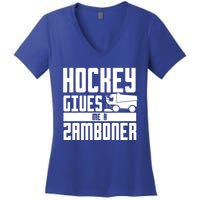 Funny Hockey Jokes Hockey Gives Me A Zamboner Hockey Player Cool Gift Women's V-Neck T-Shirt