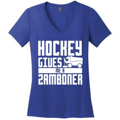 Funny Hockey Jokes Hockey Gives Me A Zamboner Hockey Player Cool Gift Women's V-Neck T-Shirt