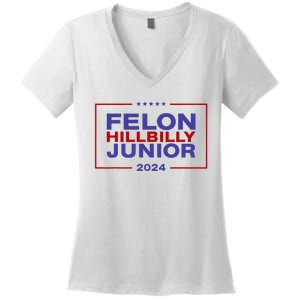 Felon Hillbilly Junior 2024 Trump Vance Kennedy 2024 Women's V-Neck T-Shirt