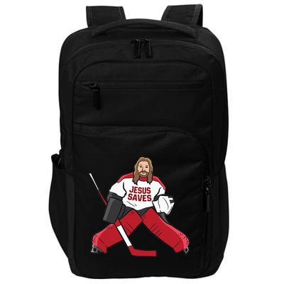 Funny Hockey Jesus Saves Hockey Goalie Impact Tech Backpack