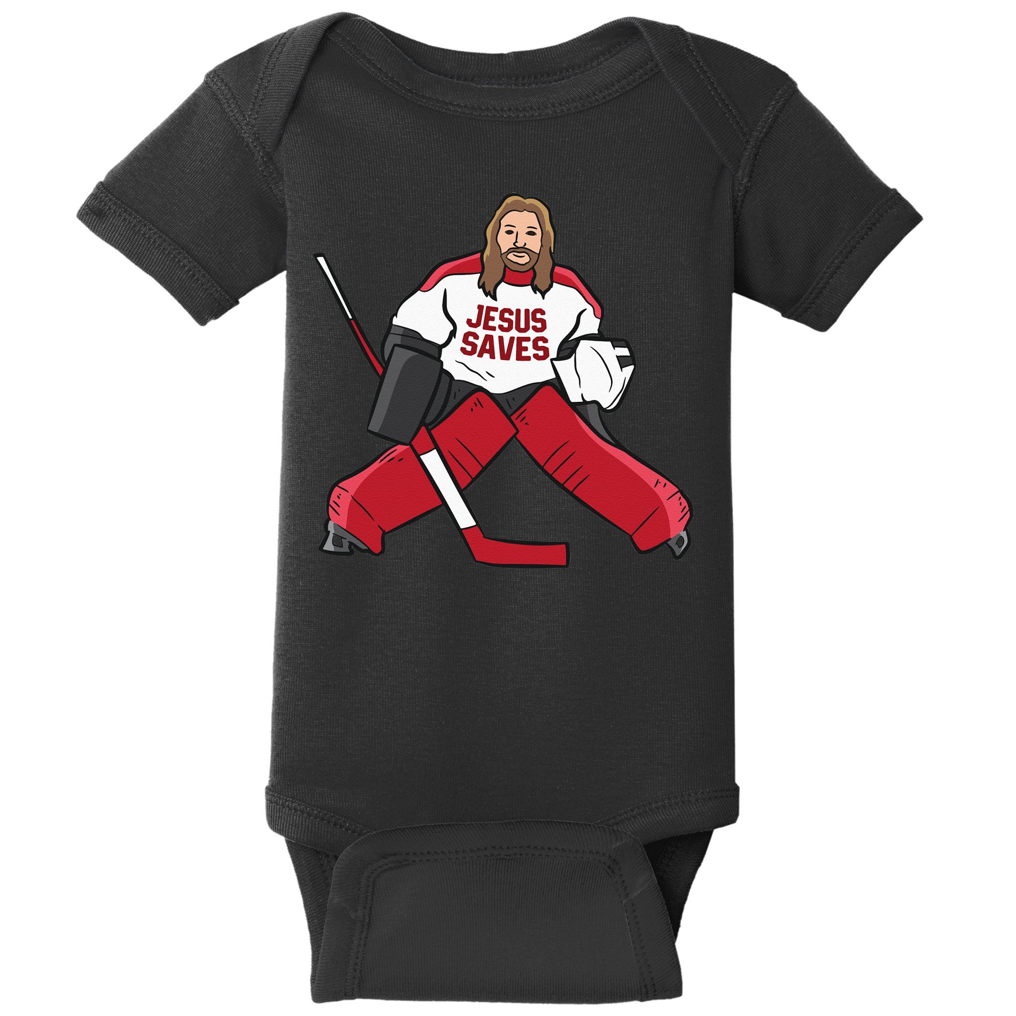 Funny Hockey Jesus Saves Hockey Goalie Baby Bodysuit