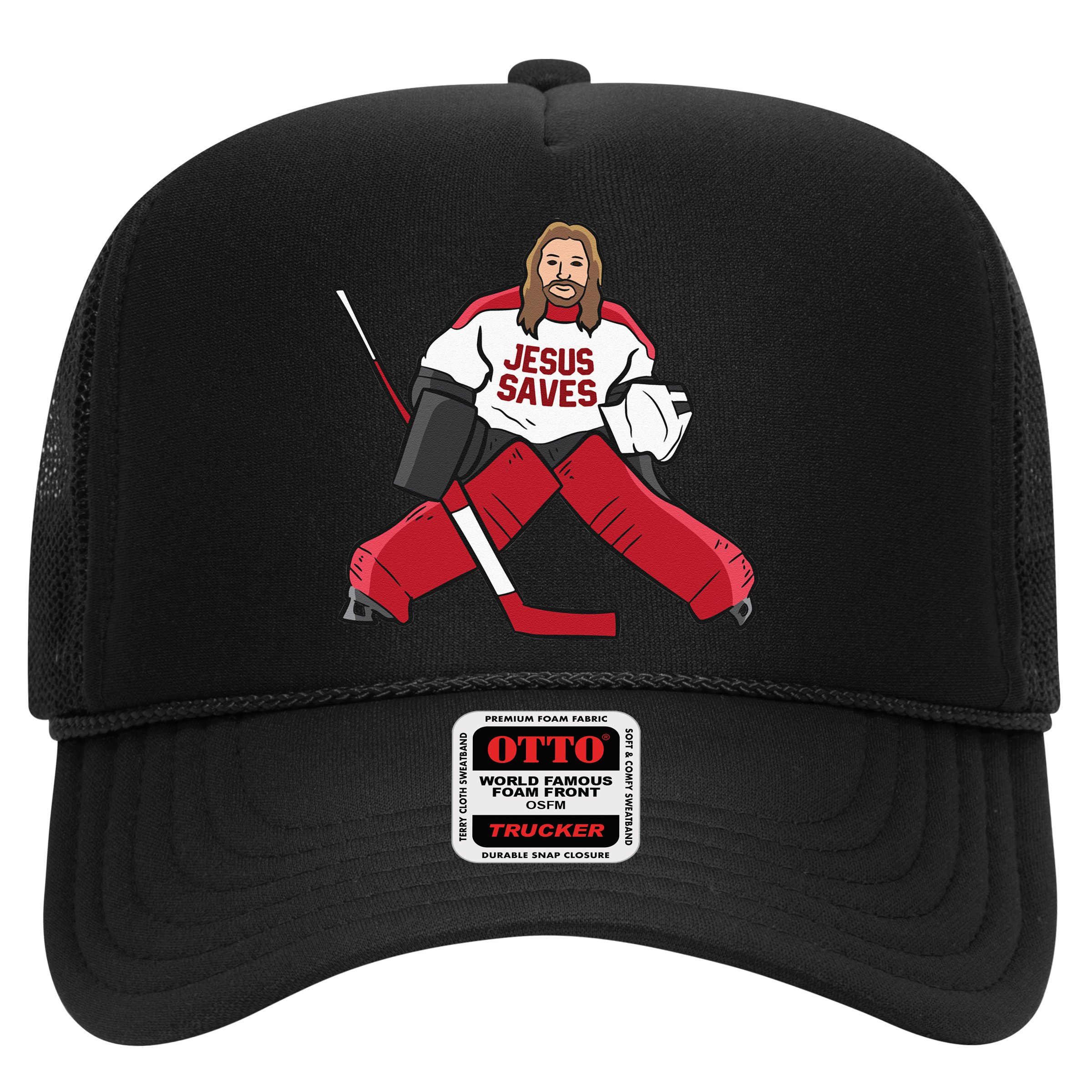 Funny Hockey Jesus Saves Hockey Goalie Hat