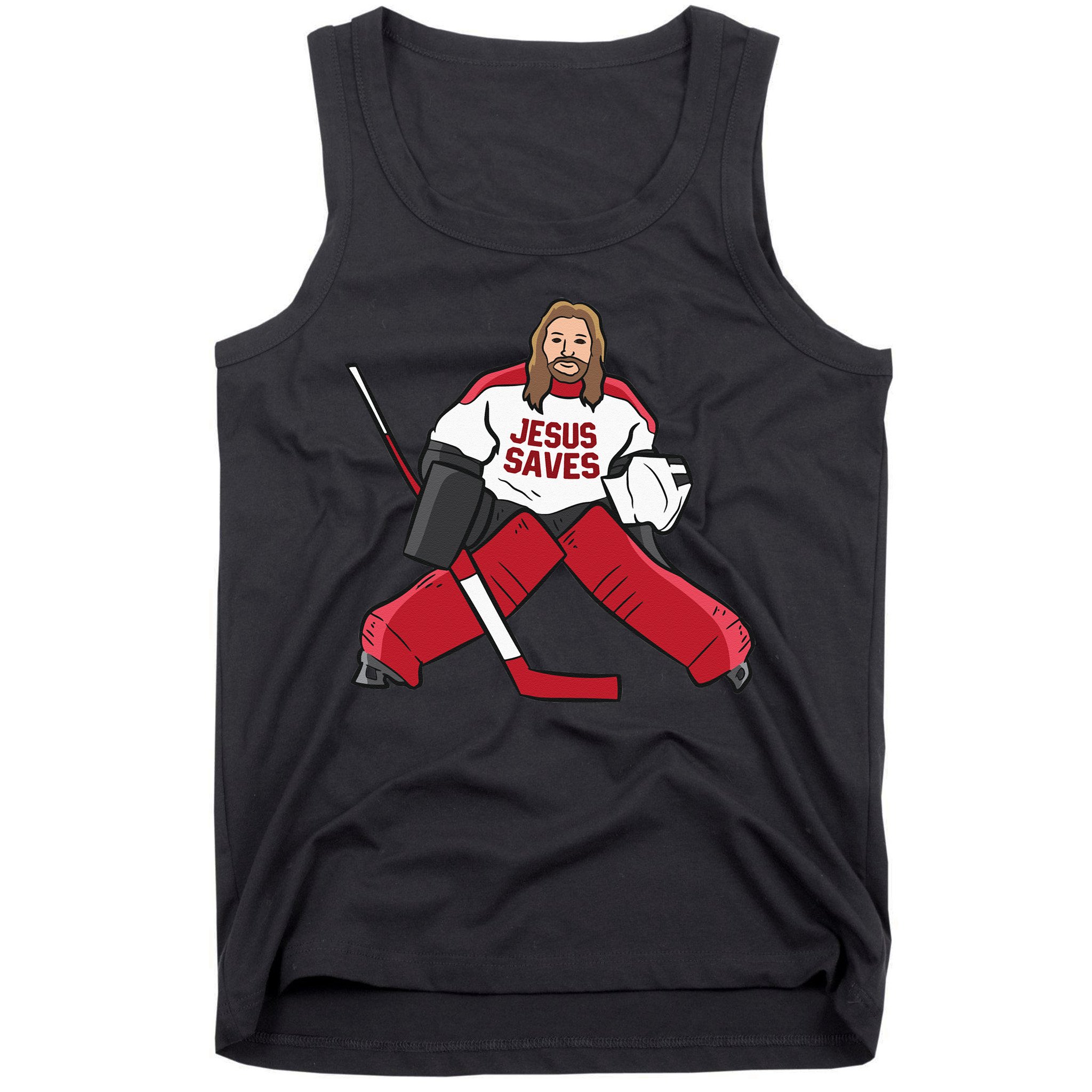 Funny Hockey Jesus Saves Hockey Goalie Tank Top