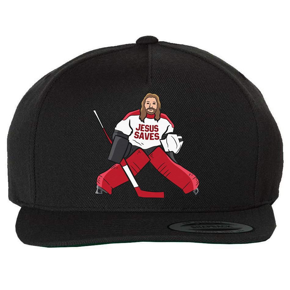 Funny Hockey Jesus Saves Hockey Goalie Wool Snapback Cap