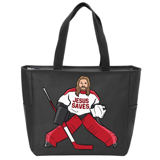 Funny Hockey Jesus Saves Hockey Goalie Zip Tote Bag