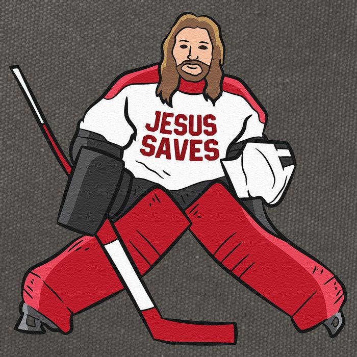 Funny Hockey Jesus Saves Hockey Goalie Cotton Canvas Backpack