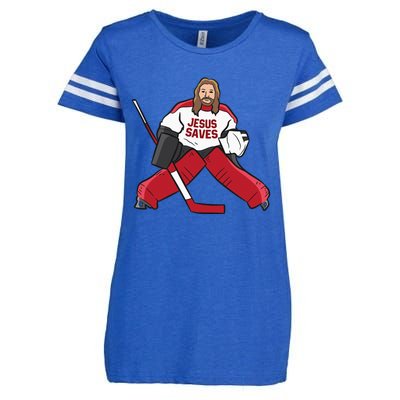 Funny Hockey Jesus Saves Hockey Goalie Enza Ladies Jersey Football T-Shirt