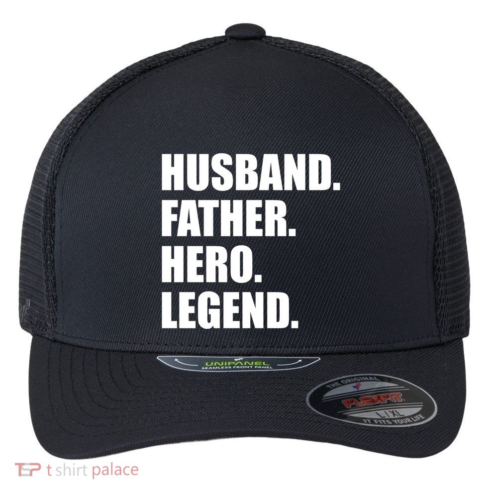 Father Husband Janitor Hero Fathers Day Flexfit Unipanel Trucker Cap