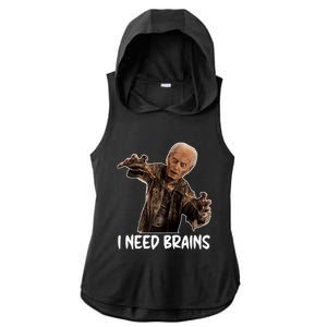 Funny Halloween Joe Biden Zombie I Need Brains Costume Ladies PosiCharge Tri-Blend Wicking Draft Hoodie Tank