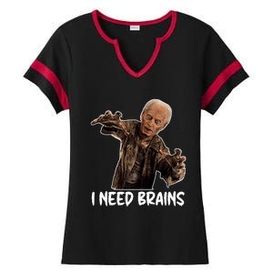 Funny Halloween Joe Biden Zombie I Need Brains Costume Ladies Halftime Notch Neck Tee