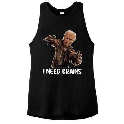 Funny Halloween Joe Biden Zombie I Need Brains Costume Ladies PosiCharge Tri-Blend Wicking Tank