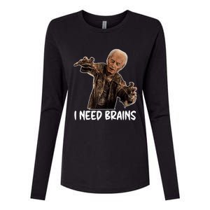 Funny Halloween Joe Biden Zombie I Need Brains Costume Womens Cotton Relaxed Long Sleeve T-Shirt