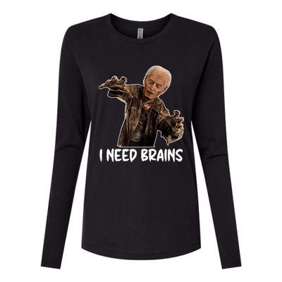 Funny Halloween Joe Biden Zombie I Need Brains Costume Womens Cotton Relaxed Long Sleeve T-Shirt