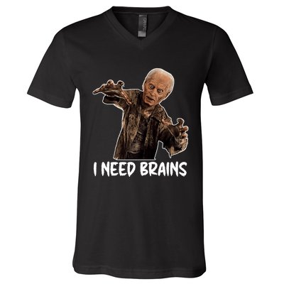 Funny Halloween Joe Biden Zombie I Need Brains Costume V-Neck T-Shirt