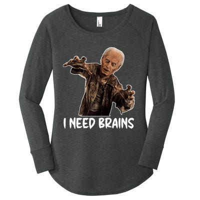 Funny Halloween Joe Biden Zombie I Need Brains Costume Women's Perfect Tri Tunic Long Sleeve Shirt