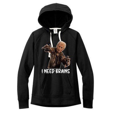 Funny Halloween Joe Biden Zombie I Need Brains Costume Women's Fleece Hoodie