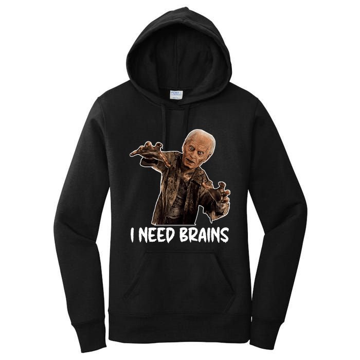 Funny Halloween Joe Biden Zombie I Need Brains Costume Women's Pullover Hoodie