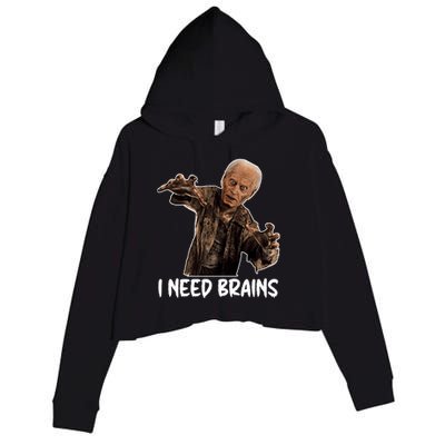 Funny Halloween Joe Biden Zombie I Need Brains Costume Crop Fleece Hoodie