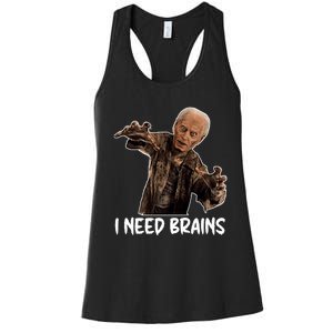 Funny Halloween Joe Biden Zombie I Need Brains Costume Women's Racerback Tank