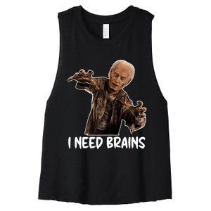 Funny Halloween Joe Biden Zombie I Need Brains Costume Women's Racerback Cropped Tank