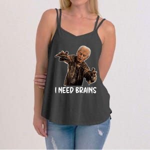 Funny Halloween Joe Biden Zombie I Need Brains Costume Women's Strappy Tank