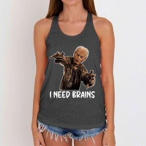 Funny Halloween Joe Biden Zombie I Need Brains Costume Women's Knotted Racerback Tank