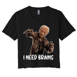 Funny Halloween Joe Biden Zombie I Need Brains Costume Women's Crop Top Tee