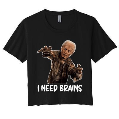 Funny Halloween Joe Biden Zombie I Need Brains Costume Women's Crop Top Tee