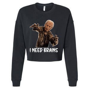 Funny Halloween Joe Biden Zombie I Need Brains Costume Cropped Pullover Crew